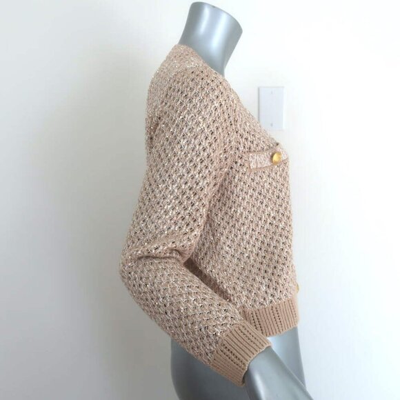 L'Agence Blanca Sequin Cardigan Beige/Gold Crochet Knit Size Small - Picture 4 of 9